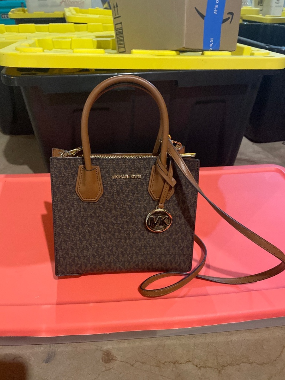 Michael Kors Mercer Medium Logo and Leather Accordion Crossbody Bag